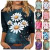 Женская мода повседневная три четверти рукава цветочный принт горловина топ
