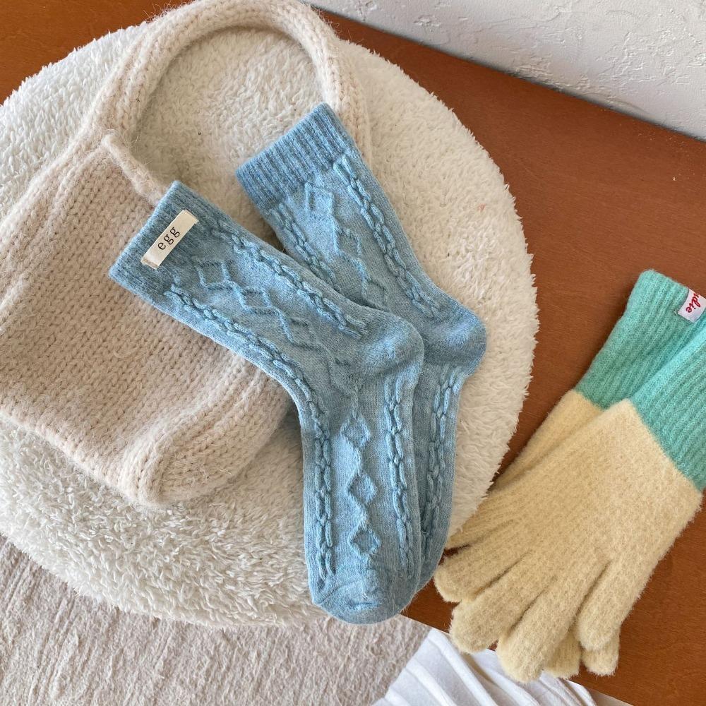 Тканевые зимние носки с этикеткой, толстые полосатые носки с переплетенными краями, теплые женские носки