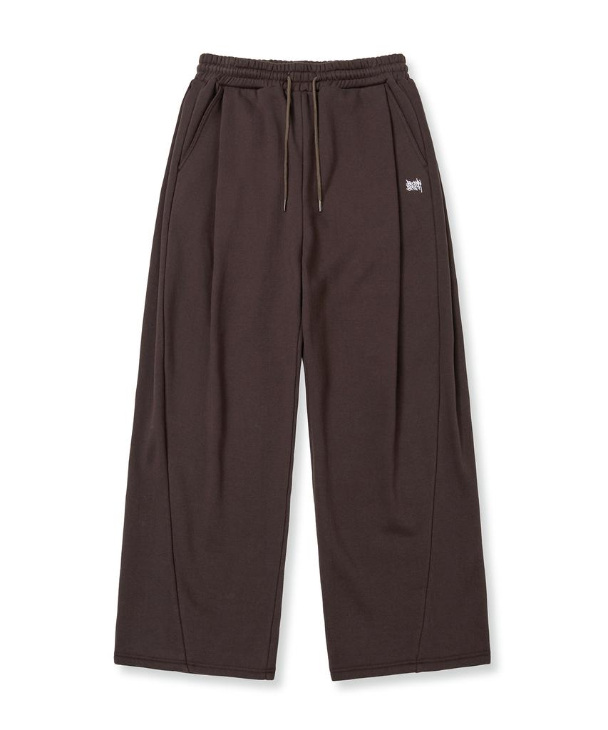 BROWNBREATH Tag Two Tuck Wide Sweat Pants - Dark Brown