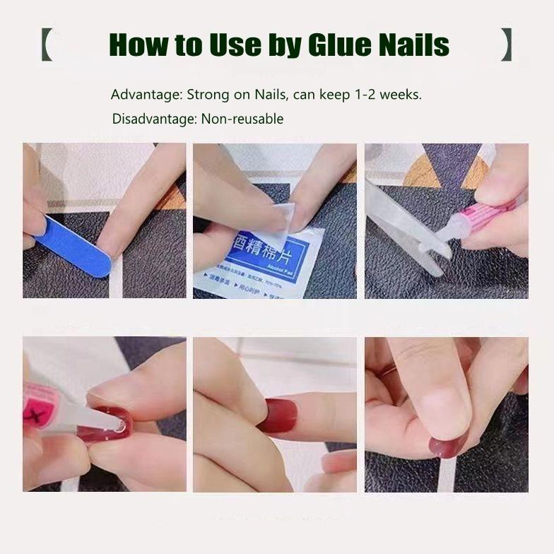 Нажмите на кончики ногтей Гель Полное покрытие 100 дизайнов Накладные ногти ручной работы Высококачественные носимые искусственные ногти Многоразовые размеры от XS до L бесплатно 5 шт. инструментов