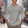 Мужская винтажная повседневная футболка-henley с длинным рукавом и жаккардом