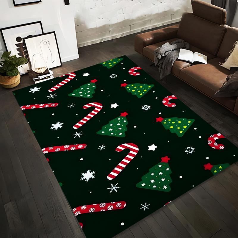 Christmas Candy Cane and Tree Pattern Rug - Non-slip rug suitable for living room and bedroom sofas.