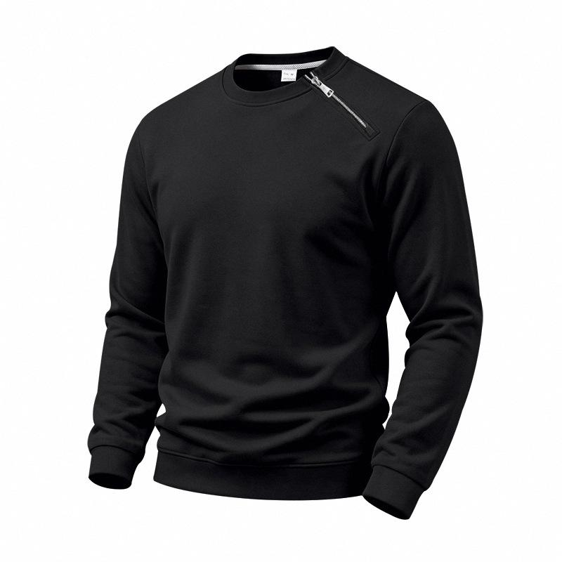 Men S Solid Color Fleece Lined Loose Casual Round Neck Sweatshirt