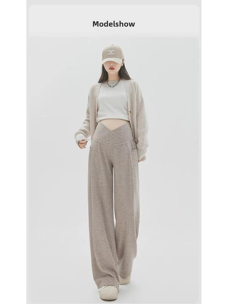 Корейские брюки для беременных с широкими штанинами: Поддержка живота, повседневный ретро-стиль, подходит для всех сезонов