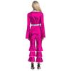 Womens 70s Retro Disco Long Sleeve Flared Jumpsuit Sparkle Costume