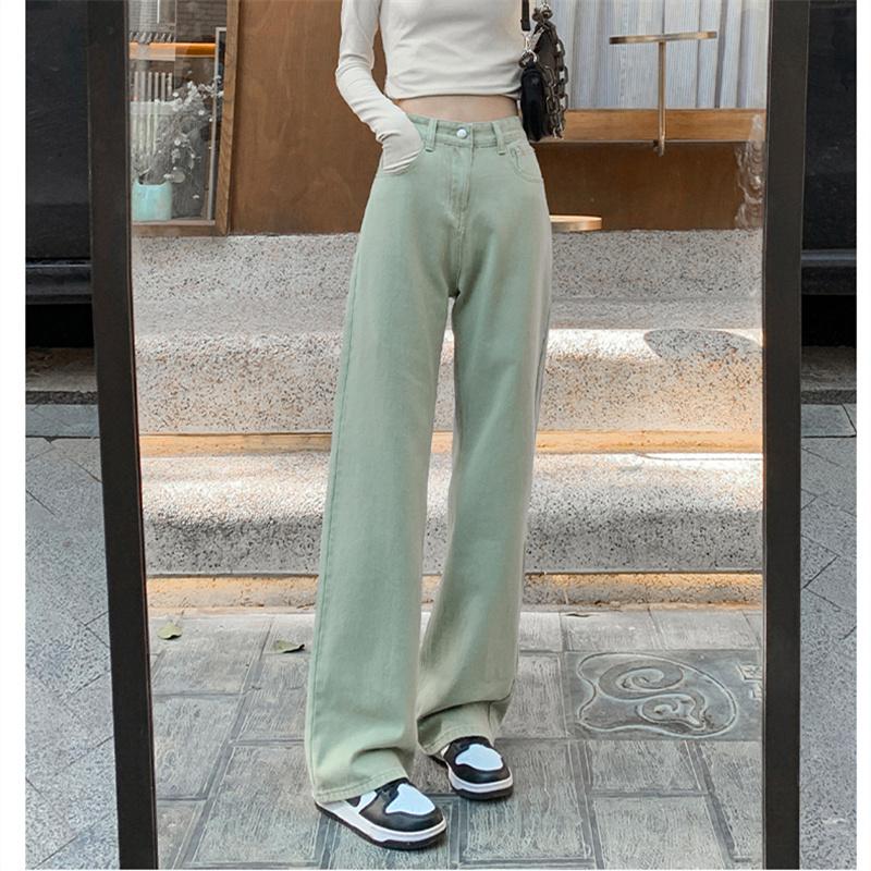 Spring 2022 Womens Fashion High Waist Wide Leg Baggy Jeans Straight Long Denim Pants Casual Streetwear Mom Jeans Trousers for Women