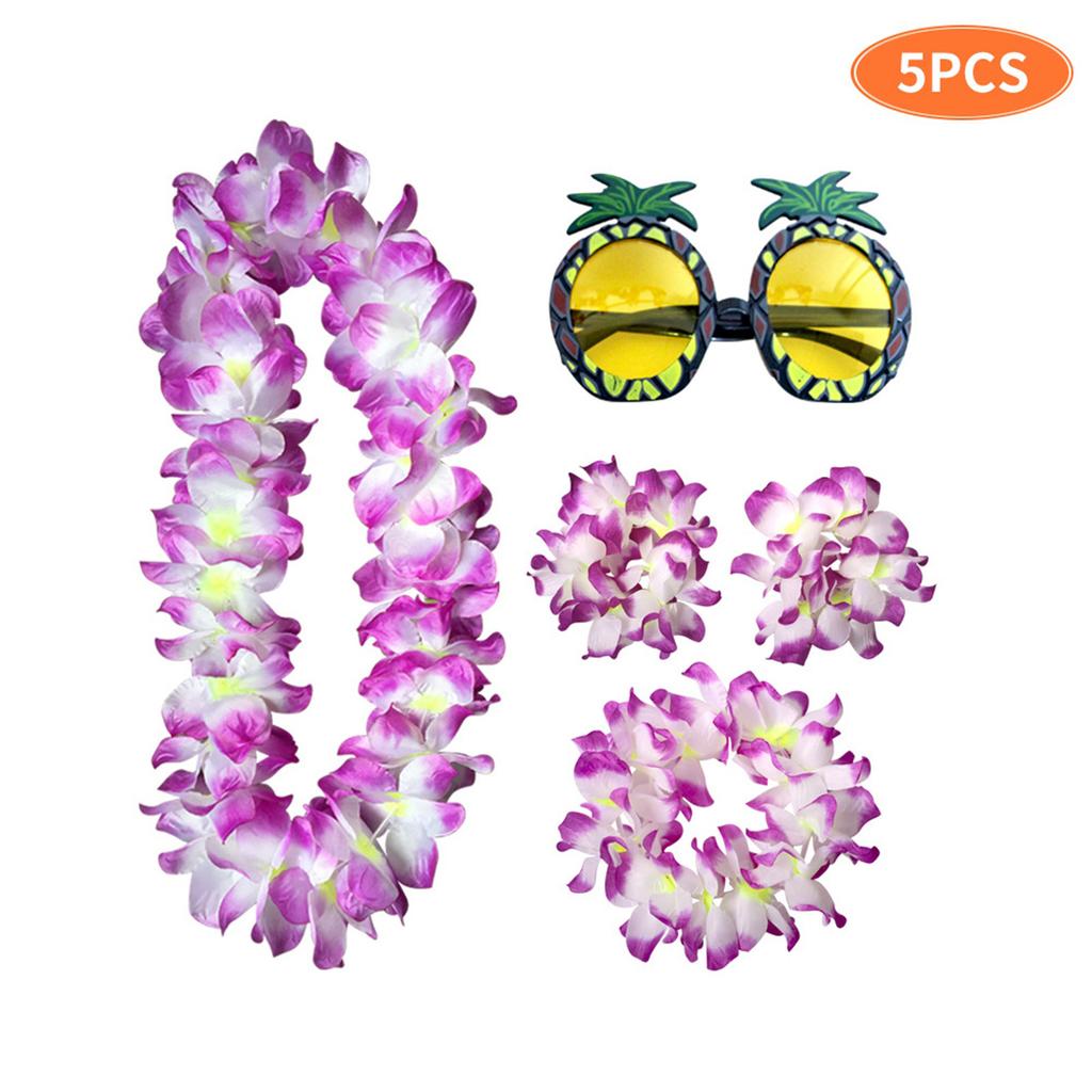 Hawaiian Flower Garland Set with Pineapple Glasses and Wristbands for Festival Party Costume Decoration Accessories
