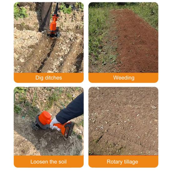 Cordless Mini Tiller Cultivator Sharp Blades High Speed Ergonomic Design Portable Battery Powered Electric Garden Tiller