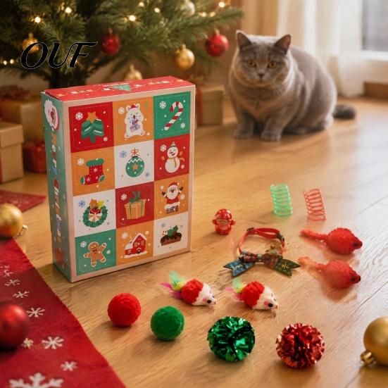 Daily Surprise Cat Toys Christmas Advent Calendar 2026, 12 Days Set Countdown Interactive Play Kit with Mice, Balls, Plush Toys, Holiday Gifts