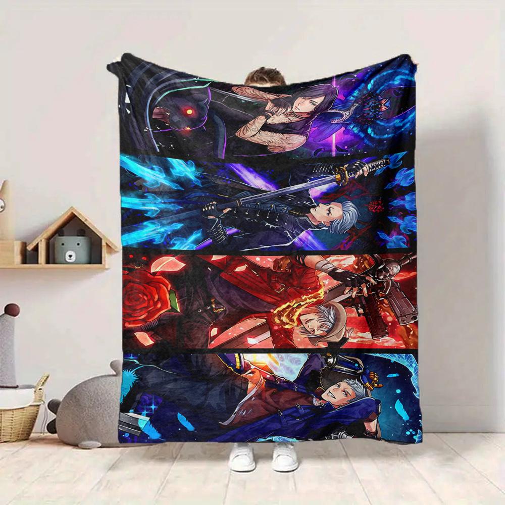1Pc Fantasy Warrior Epic Battle Flannel Blanket, Soft And Comfortable, Casual Warm, Camping Travel, Christmas, Halloween Xmas Gift S1756