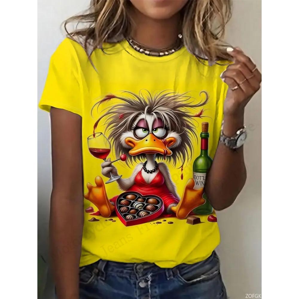 Anime Cat Duck Print Graphic T-shirt Women Fashion Casual Cartoon Oversized Short Sleeve Tops Tees Ladies Clothes Animal