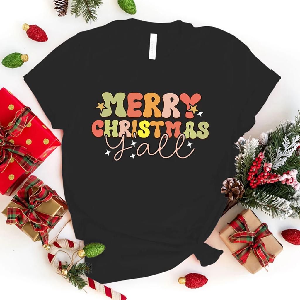 Горячая футболка Merry Christmas Y'All для мужчин/женщин, забавная футболка с принтом, повседневная, крутая, уличная, модная футболка, футболка для пары в стиле хип-хоп