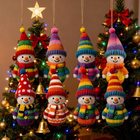 8 шт. Рождественские украшения в виде снеговика для елки, деревянный снеговик в свитере