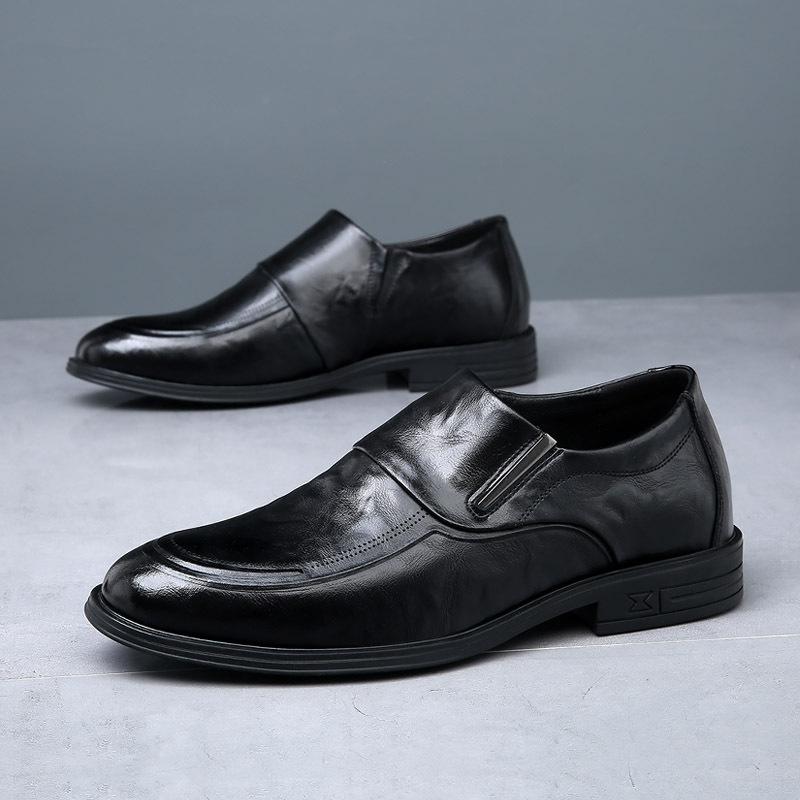 Men's Leather Shoes Spring New Dress Business Inner Heightening Shoes Breathable Heightening Soft Leather Casual Groom Wedding Shoes Men