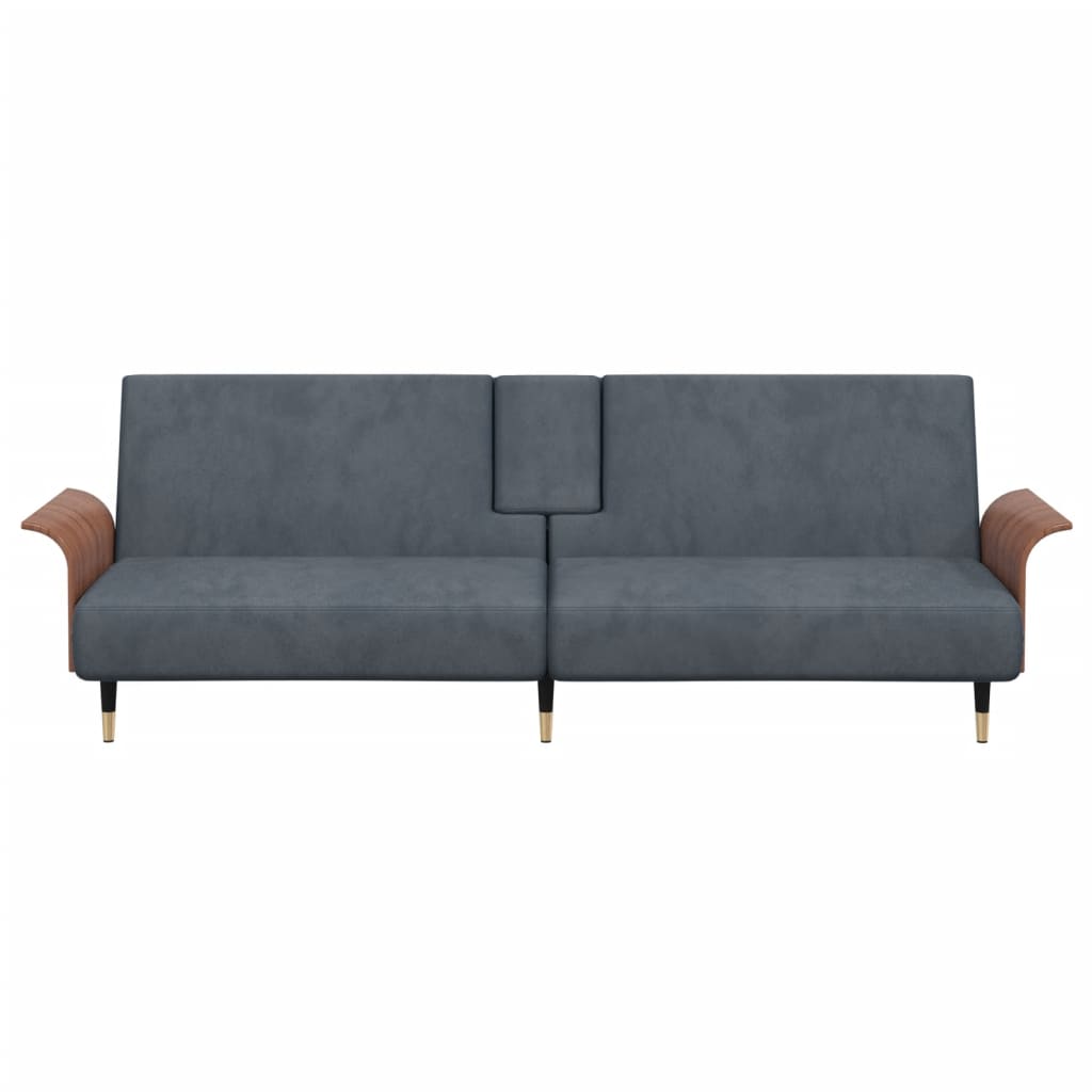 Dark Grey Velvet Sleeper Sofa with Drink Holders