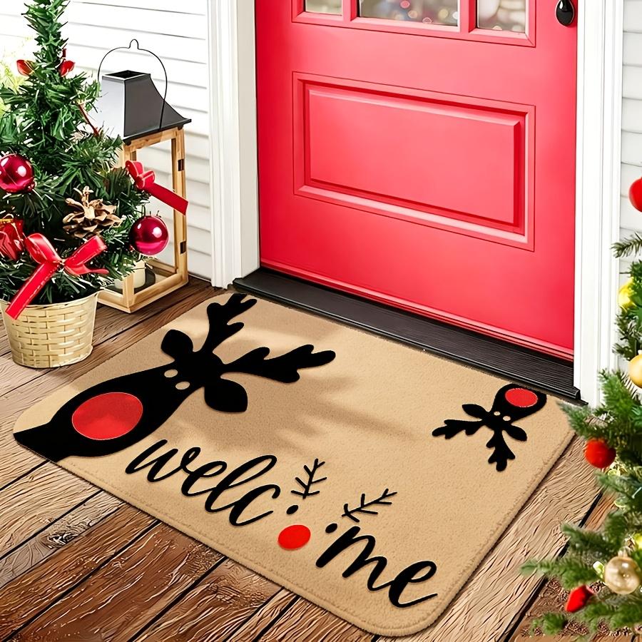Merry Christmas Bow Wreath Print Floor Mat backyard garden patio sliding door villa front entry seasonal decor door mat gift
