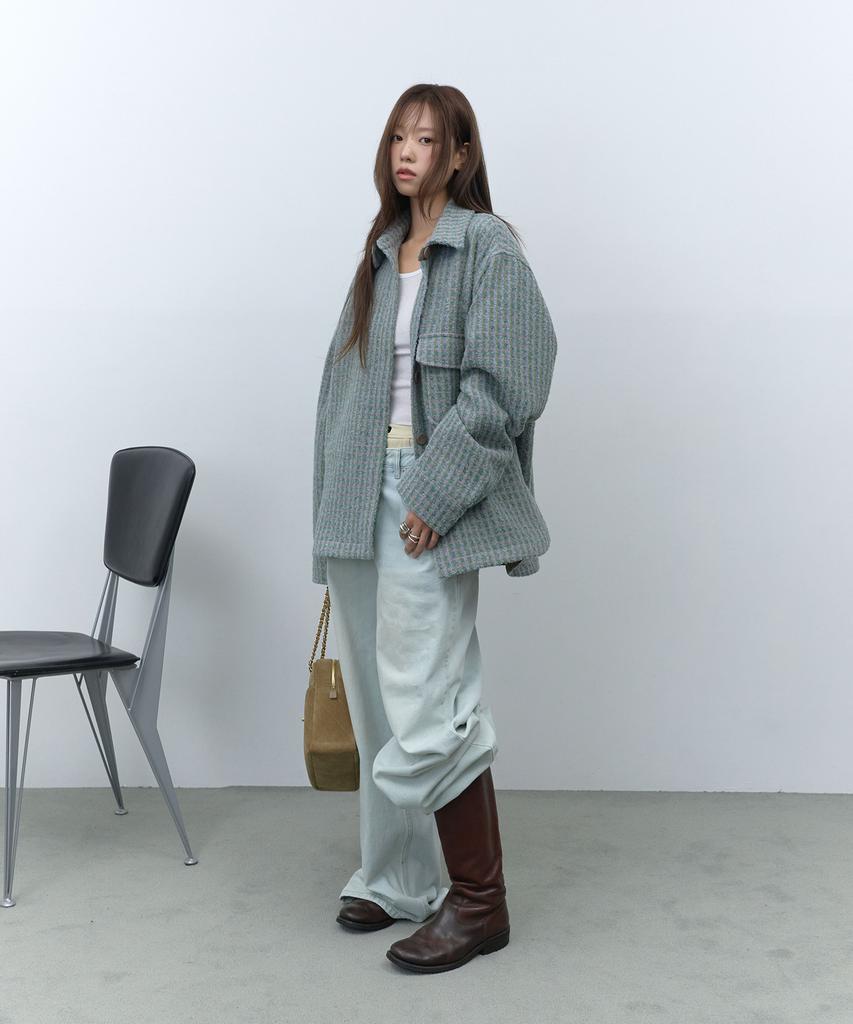 RAFFINE ATELIER Corduroy Color Block Shirt Jacket Mint