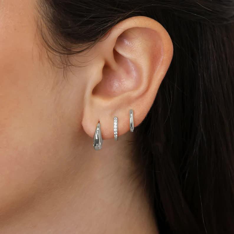Stainless Steel Double Layer Zircon Hoop Earrings for Women Girls Elegant Punk Earring Stud Style Party Fashion Jewelry Gifts