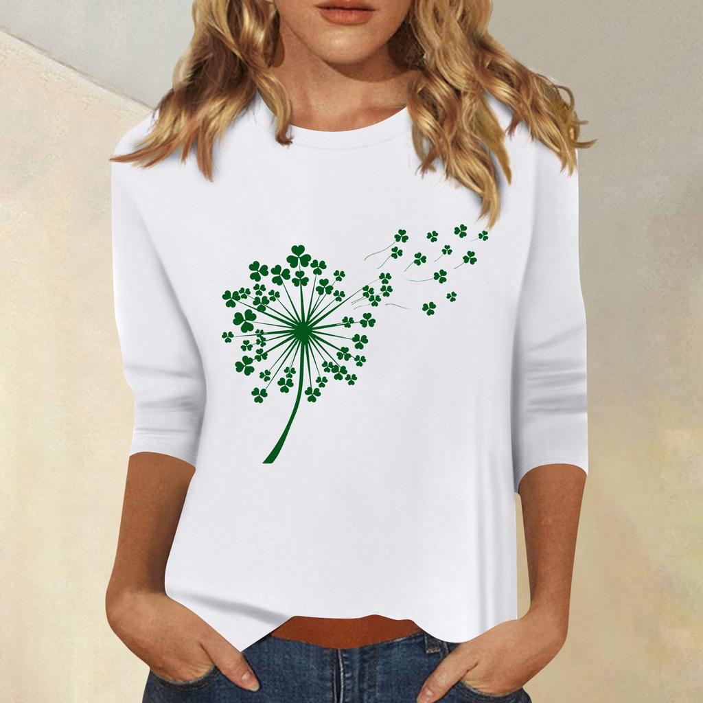 Women's Fashion Casual  Printed Seven Sleeve Round Neck Top