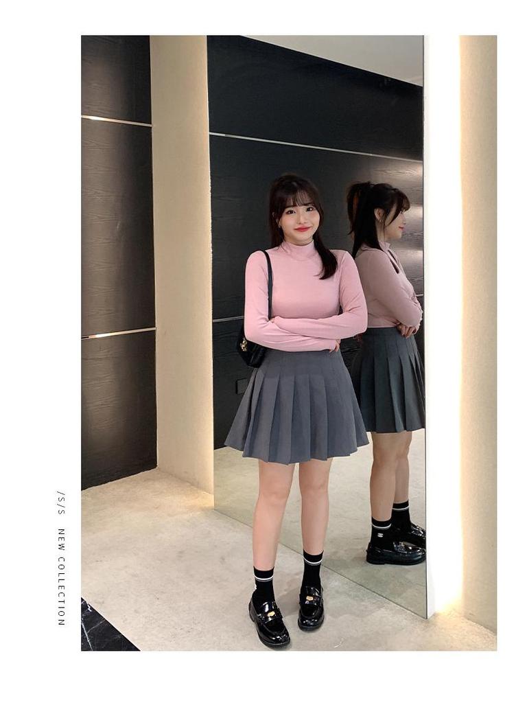 Autumn Preppy Style Plus Size High Waist Pleated Skirt for Women