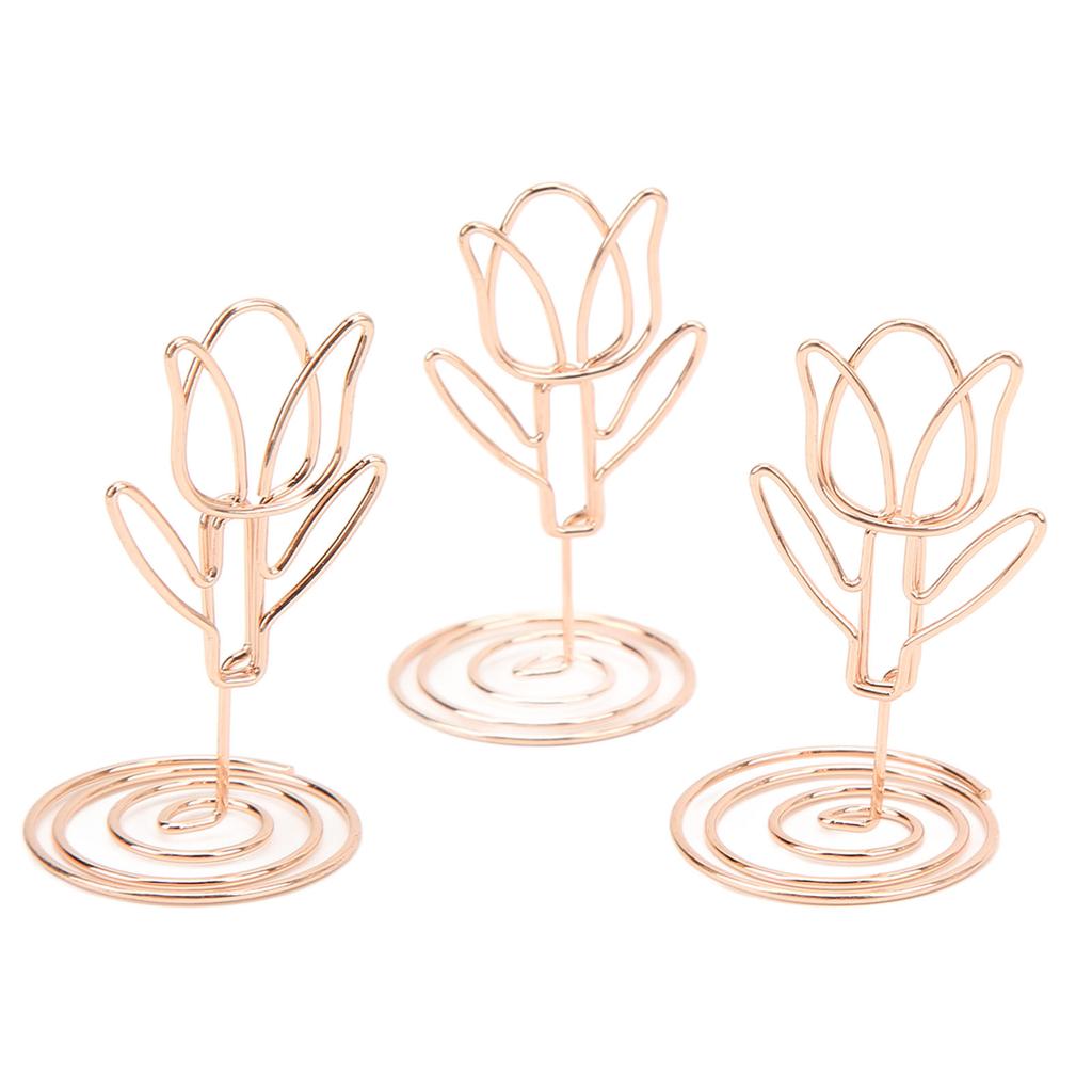 20pcs Place Card Holder Tulip Shape Exquisite Rose Gold Table Number Holders Table Card Holders Photo Holder for