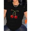 Summer Round Neck 3D Cherry Print Top Fashionable Casual Short Sleeved Women's T-shirts