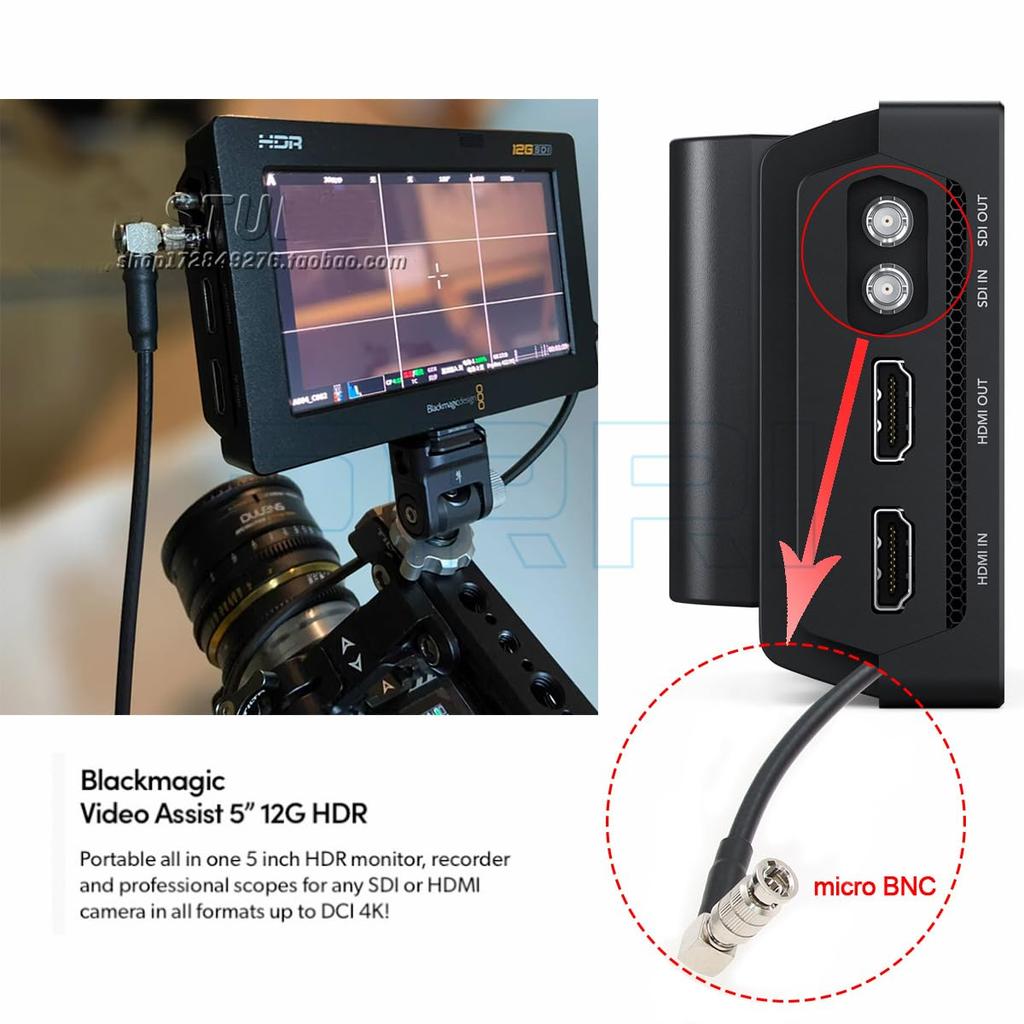 DRRI High Density BNC Female To Right Angle Coaxial Cable for DekTec Devices Blackmagic Video Assist 12G Micro-BNC 5"
