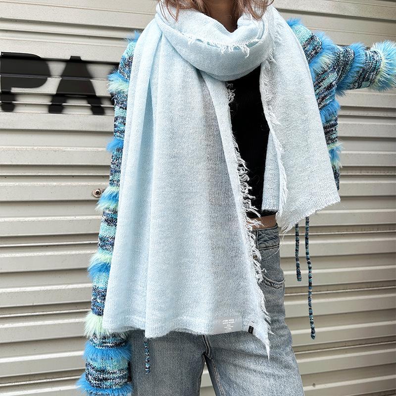 Autumn and Winter New Simple Warm Wool Scarf Shawl Men and Women Versatile Solid Color Wool Mohair Scarf