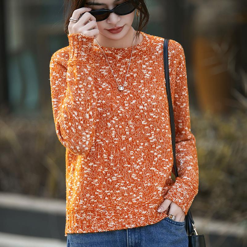 Autumn And Winter New Floral Yarn Crew Neck Knitted Sweater Long Sleeve Women'S Floral Yarn Wool Pullover Loose Bottoming Shirt Top