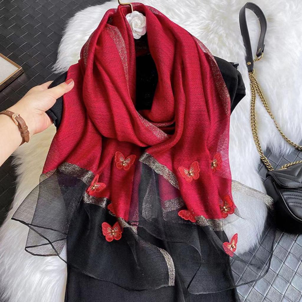 Длинный шарф из шелковой смеси «Бабочка» для весенне-осенней моды