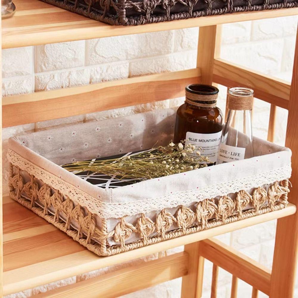 Hollow Out Tabletop Fruit Container Hand Woven Straw Storage Basket Bin  Home Decor