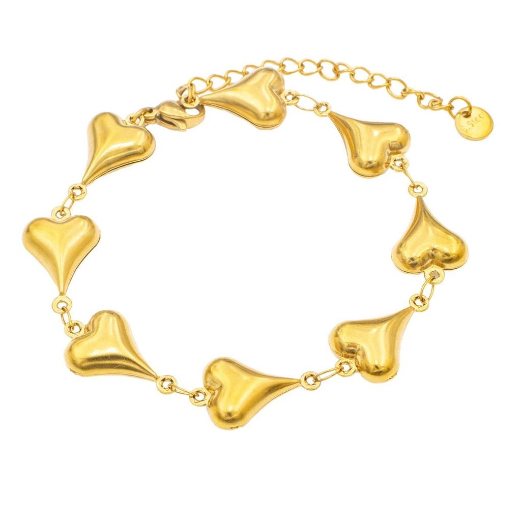 2025 New Gold Color Stainless Steel Heart Bracelet for Women - Cute Adjustable Jewelry Hypoallergenic Gift for Girls