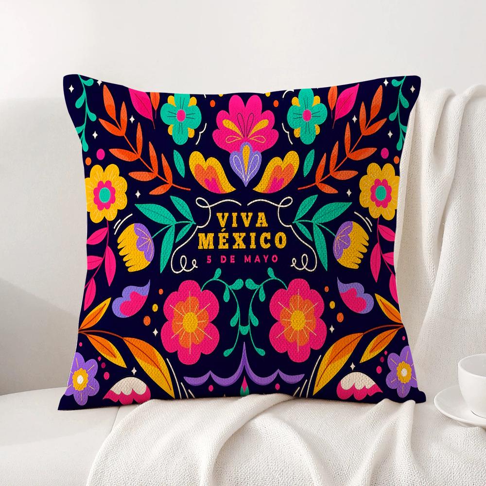 Viva Mexico Пурпурная Наволочка Натуральный Лен Органическая Ткань Двусторонняя Печать Диван Домашний Декор Подарок Наволочка