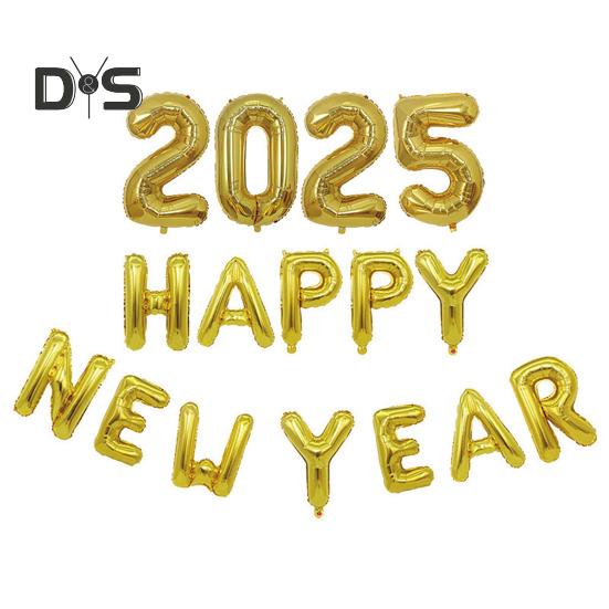 Набор воздушных шаров с Новым годом 2025 года, самозапечатывающиеся воздушные шары из алюминиевой фольги, баннер с Новым годом, фон для вечеринки в канун Нового года, декорации