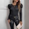 Осенний женский комбинезон, черный кружевной боди с длинными рукавами и рукавами-фонариками