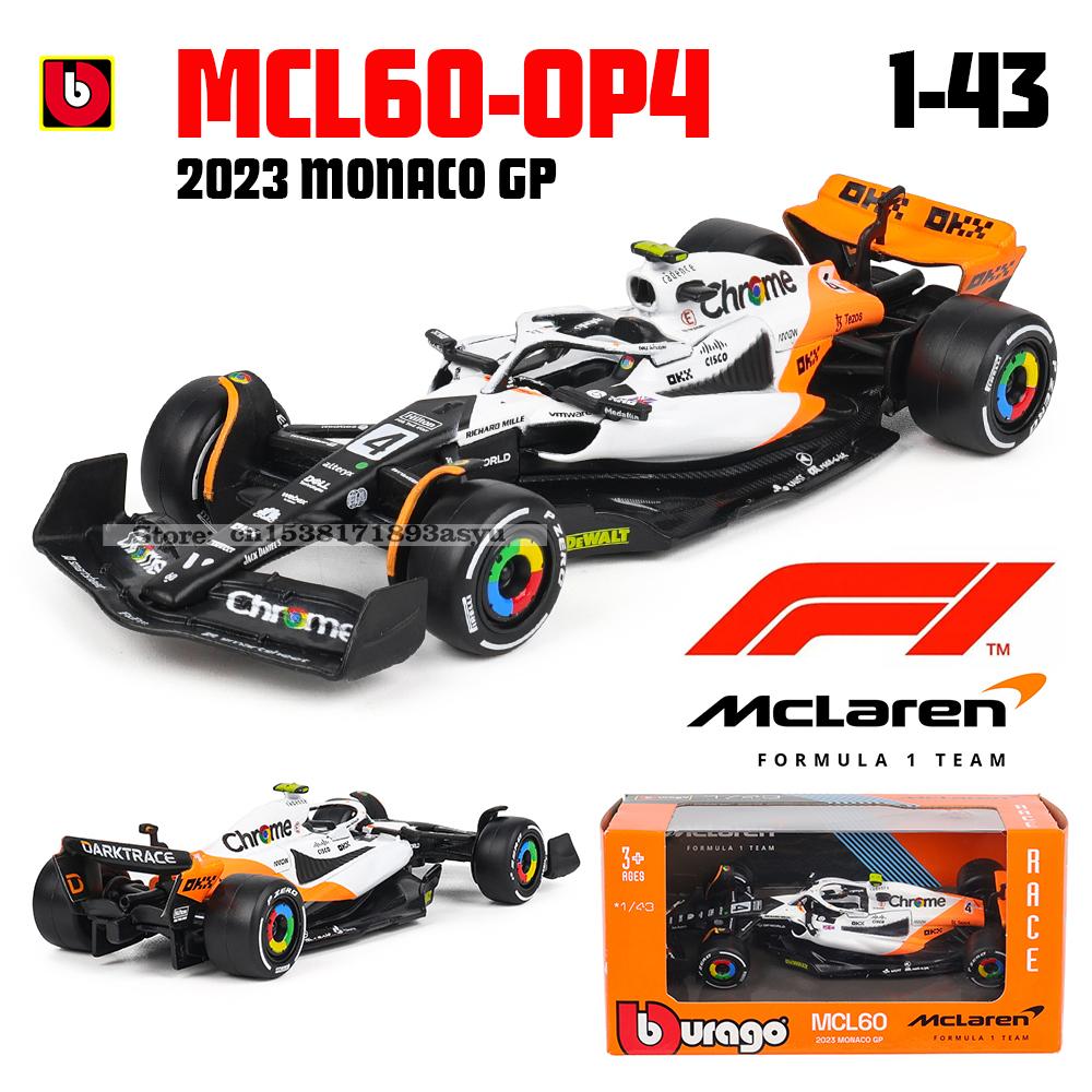Ббураго 1:43 Масштабная модель автомобиля 2023 года Команда McLaren F1 MCL60 №4 Ландо Норрис №81 Оскар Пиастри Формула-1 Металлическая Супер Игрушка Литье под давлением