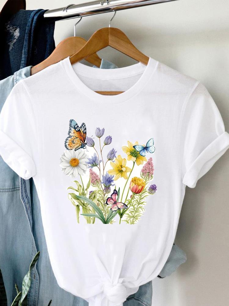 (Asian Size) Women Tee Top Valentine Flower Truck Short Sleeve Fashion Print Lady Clothing Casual  Tshirt Female Graphic T-shirts