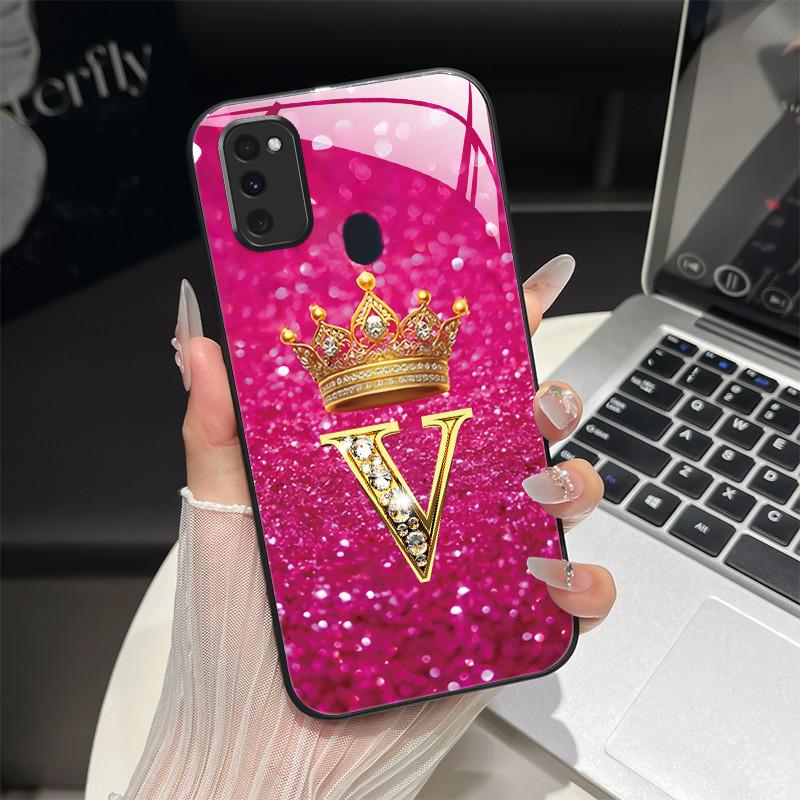 For Samsung M21 M31 M21S M31S Case Fashion Letters Hard Tempered Glass Back Covers For Samsung Galaxy M30s M 31 M 21 Phone Shell