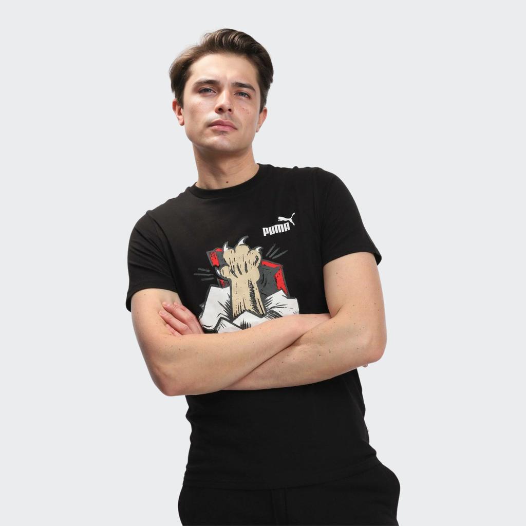 Puma Cartoon Print Vintage American Crew Neck Pullover Running Short Sleeve T-Shirt With Drop Shoulder Men Tops Black 676699-01