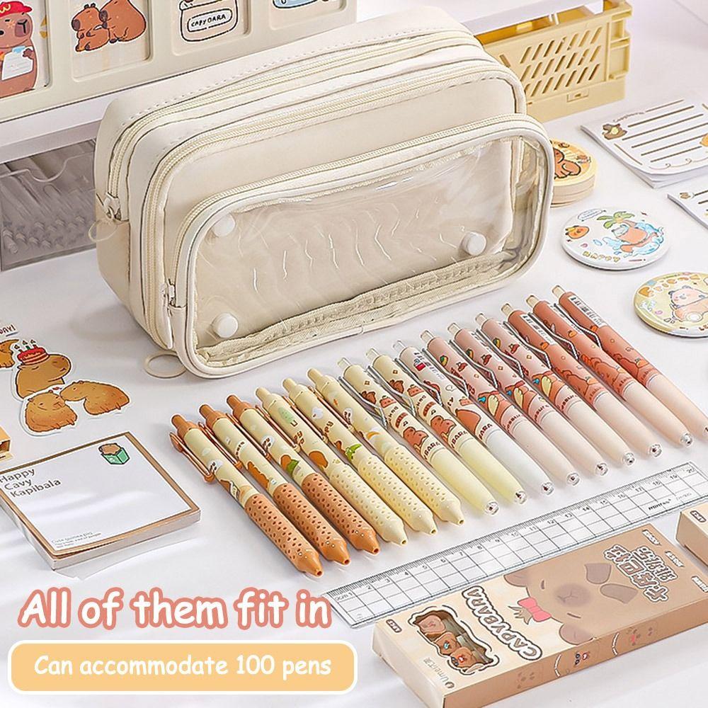 С молнией, съемный мешочек для боли, большая вместимость, пенал, модный прозрачный пенал, студент