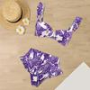 2Pcs/Set Women Summer Bikini Set Bohemia Style Ruffle Sleeve Bandeau Bra High Waist Swim Briefs Set Quick Drying Bathing Suit Swimsuit