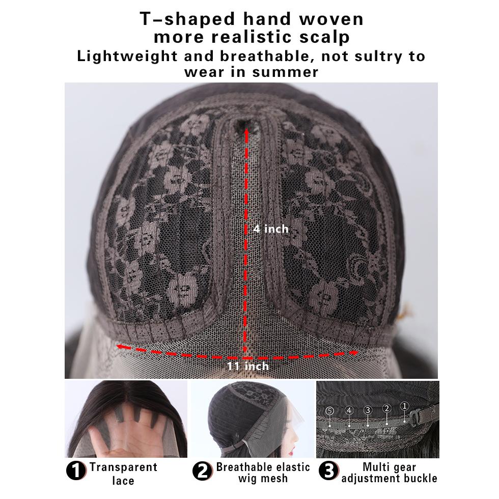 Women's 66cm Hair Dark Brown Long Curly Hair T-shaped Front Lace Rose Hair Net Headwear Pure Hand Woven Lace Wigs Kanekalon Wig