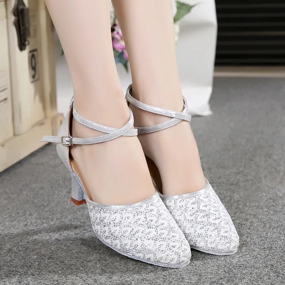 Модные туфли для современных танцев для женщин, туфли для латиноамериканских танцев с верхом из сетки с блестками, подошвой из мягкой замши и высокими каблуками, черные туфли