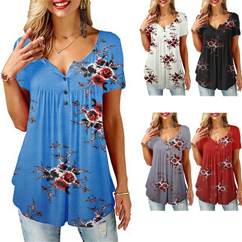 Элегантные женские футболки с коротким рукавом и цветочным принтом, удобного свободного кроя