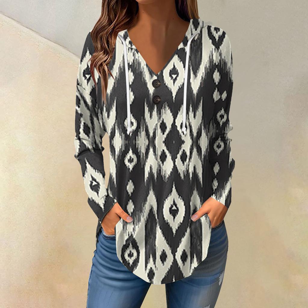 Женские повседневные модные однотонные толстовки с капюшоном на пуговицах и длинными рукавами с V-образным вырезом