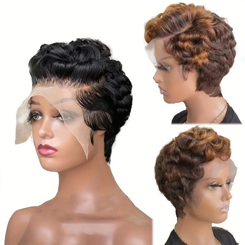 European and American fashion wig, short curl ultra-short curly hair headgear, African hot-selling front lace curly hair headgear, air bangs