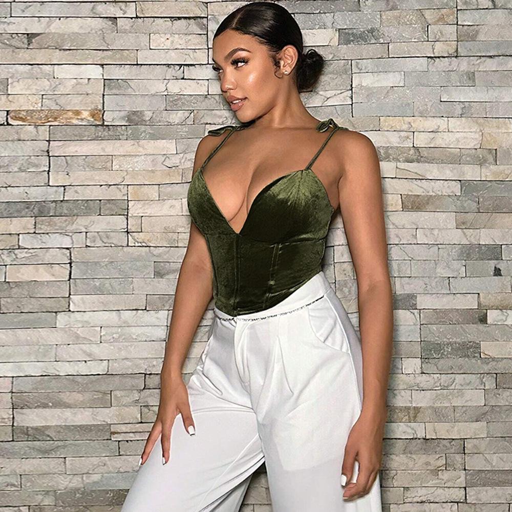Beauty Outfit Ins Sexy V-neck Slim Asymmetric Velvet Camisole Vest