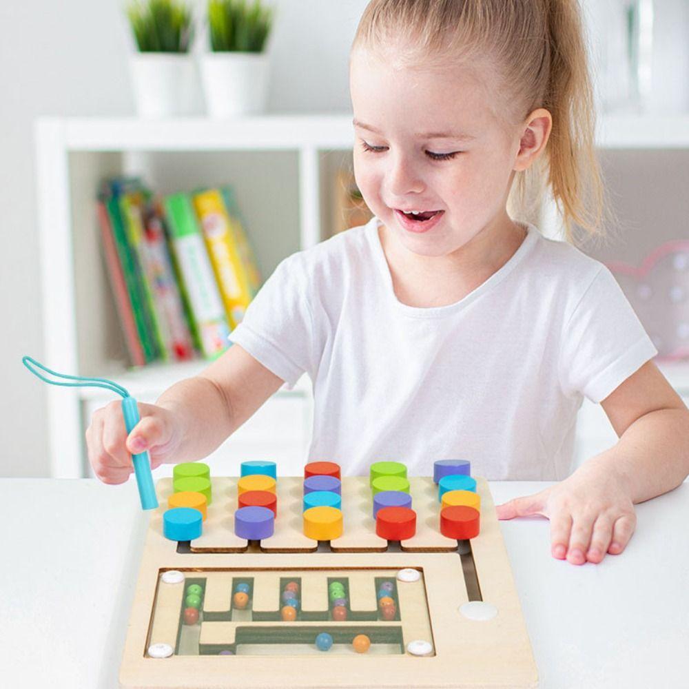 Wooden Montessori Sliding Puzzle Board Rolling Bead Wooden Rolling Toy Boy and Girl