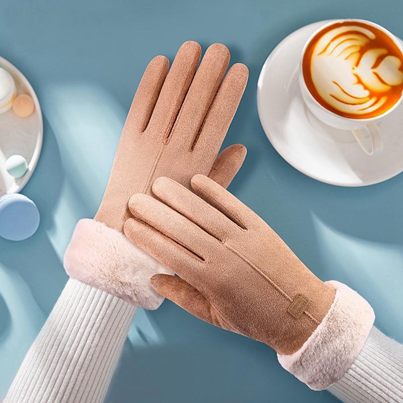 Женские замшевые перчатки Зимние перчатки с двойным мехом Теплые модные перчатки со снежинкой и вышивкой