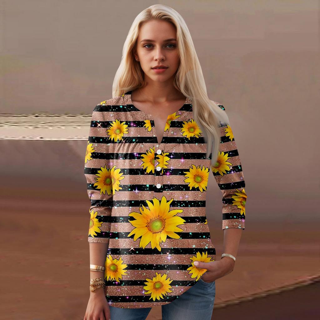 Женская мода повседневный топ с длинным рукавом и круглым вырезом с цветочным принтом